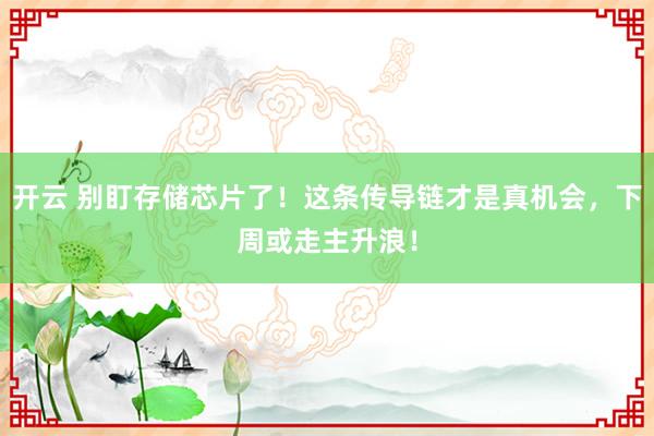 开云 别盯存储芯片了！这条传导链才是真机会，下周或走主升浪！