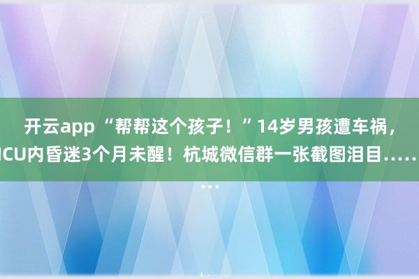 开云app “帮帮这个孩子！”14岁男孩遭车祸，ICU内昏迷3个月未醒！杭城微信群一张截图泪目……