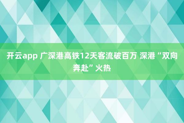 开云app 广深港高铁12天客流破百万 深港“双向奔赴”火热
